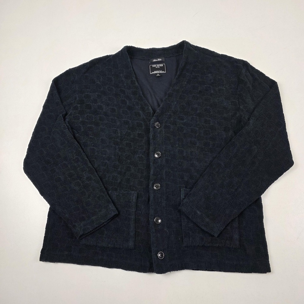 Todd Snyder Sweater Mens Small Blue Textured Waffle Knit V Neck Cardigan Pockets